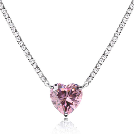 [Love's Uplift]8.0 Carat Versatile Colorful Sweet Heart-Shaped Tennis Necklace