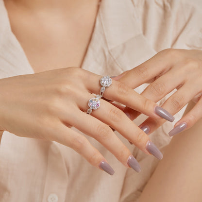 [Love's Uplift]Delicate Colorful Round Cut Flower Shape Wedding Ring