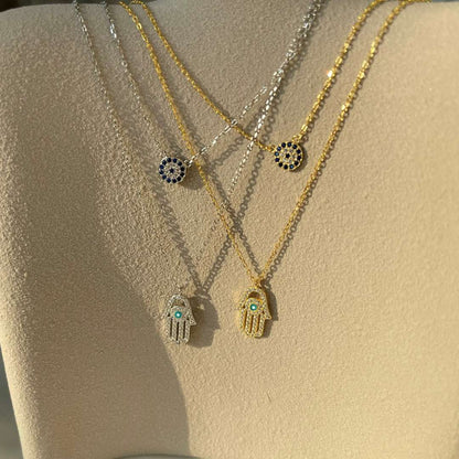 [Love's Uplift]Demon Eye Hamsa Palm Necklace