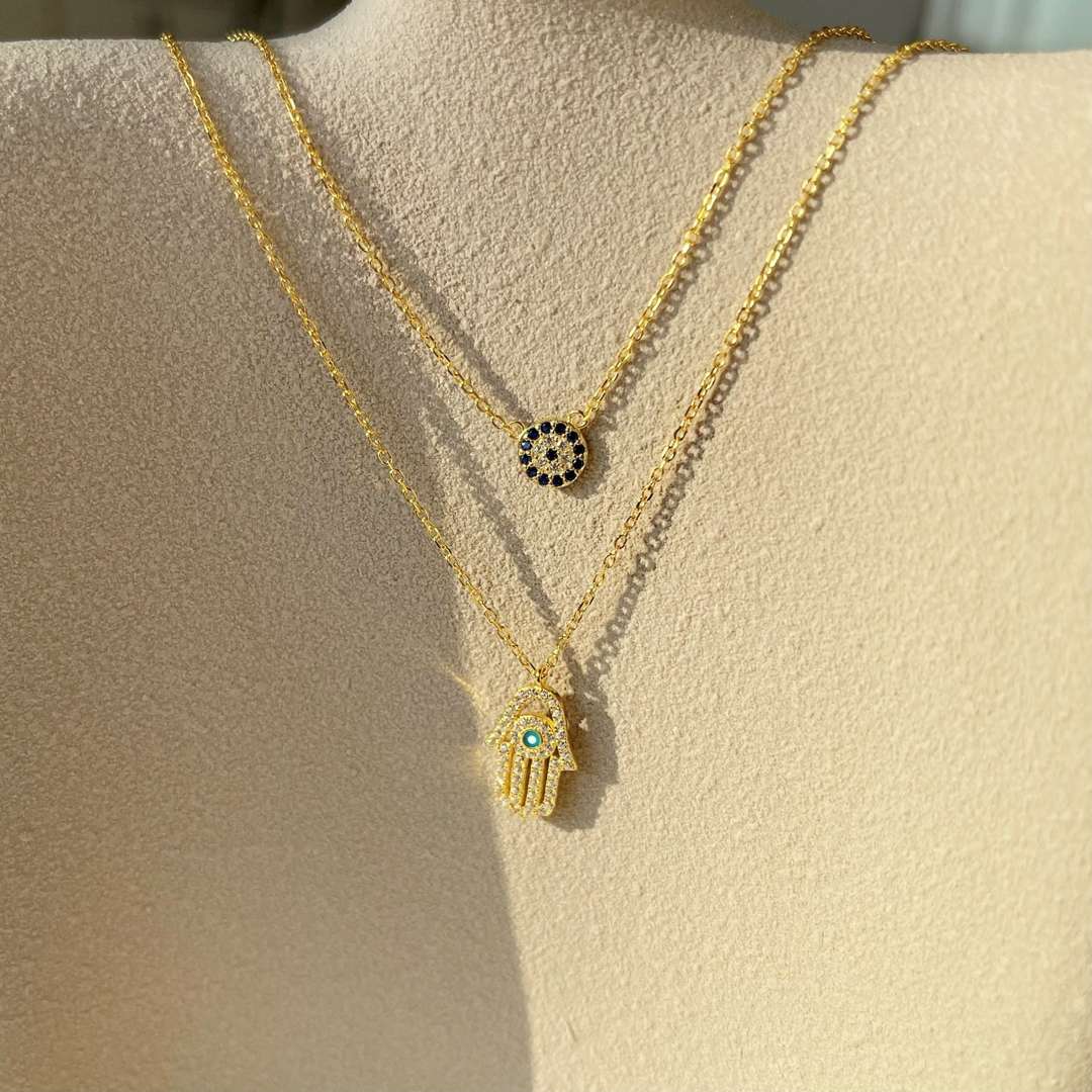 [Love's Uplift]Demon Eye Hamsa Palm Necklace