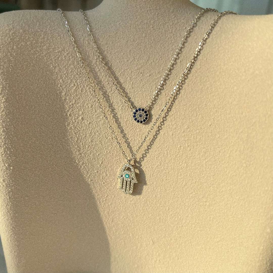 [Love's Uplift]Demon Eye Hamsa Palm Necklace