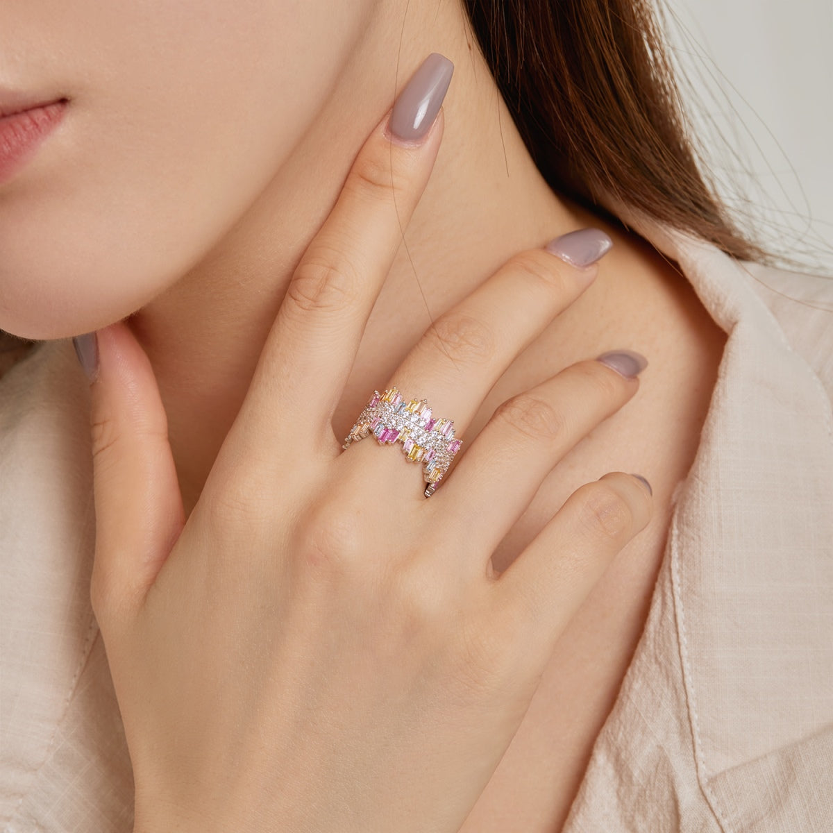 [Love's Uplift]Luxurious Colorful Radiant Cut Daily Ring