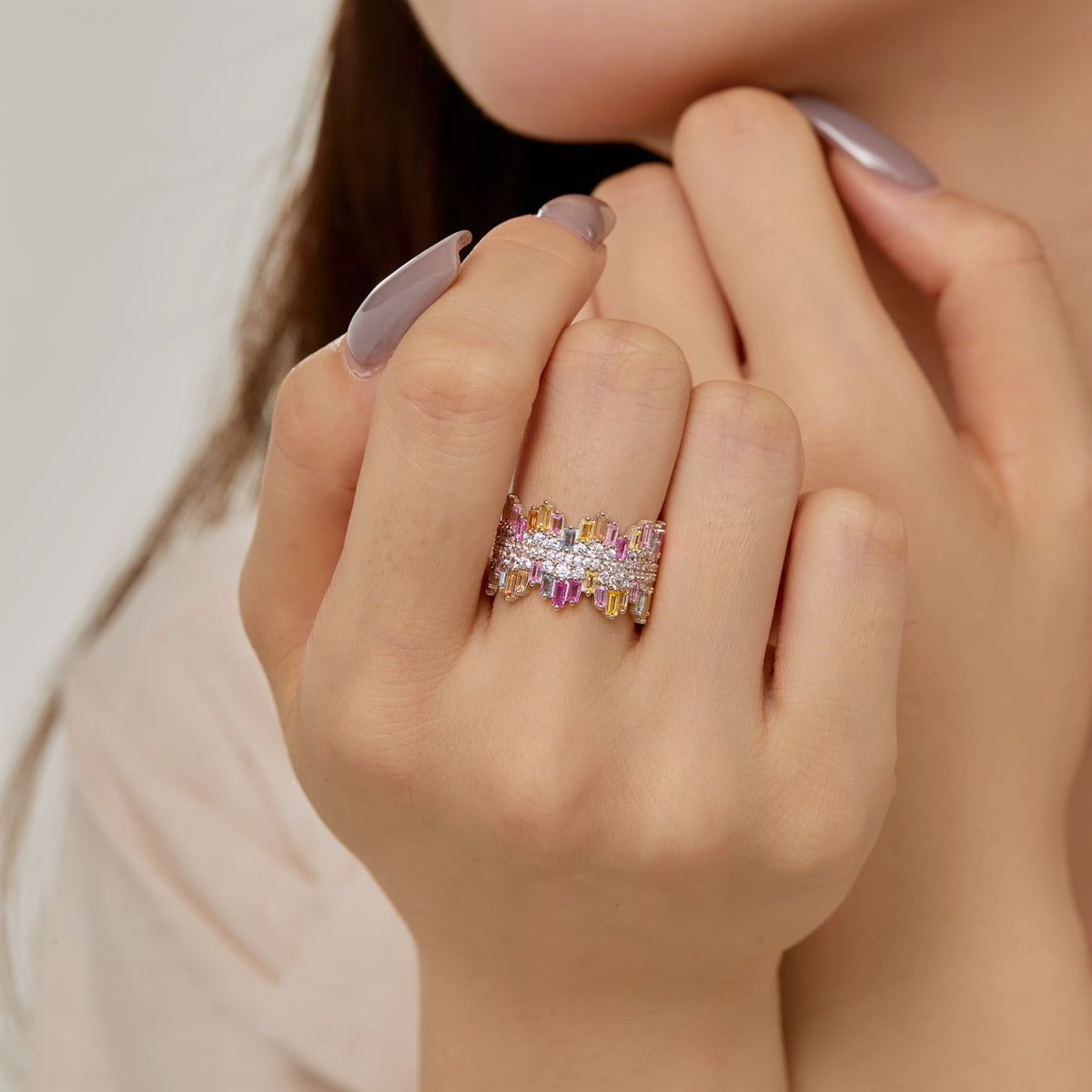 [Love's Uplift]Luxurious Colorful Radiant Cut Daily Ring