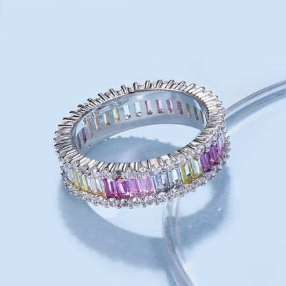 [Love's Uplift]Dainty Kaleidoscopic Emerald Cut Daily Ring