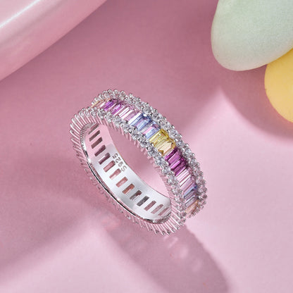 [Love's Uplift]Dainty Kaleidoscopic Emerald Cut Daily Ring