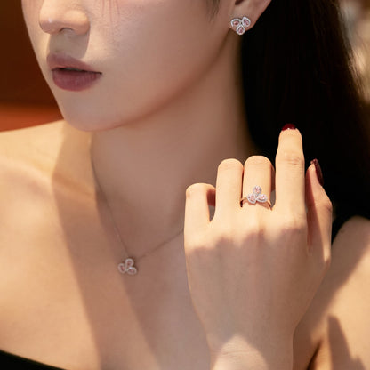 [Love's Uplift]Ornate Flower Shape Pear Cut Lover Earrings