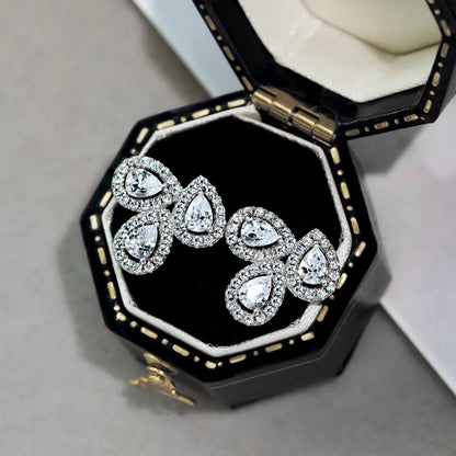 [Love's Uplift]Ornate Flower Shape Pear Cut Lover Earrings