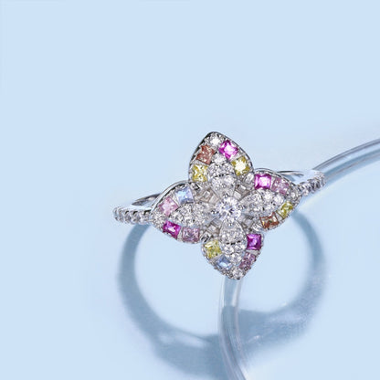 [Love's Uplift]Luxurious Colorful Flower Shape Banquet Ring