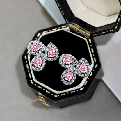 [Love's Uplift]Ornate Flower Shape Pear Cut Lover Earrings