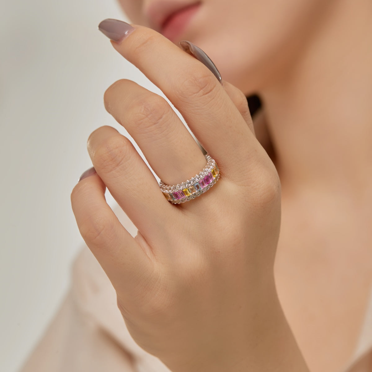 [Love's Uplift]Dainty Colorful Radiant Cut Daily Ring