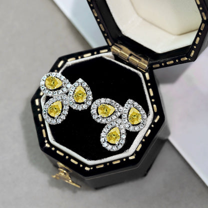 [Love's Uplift]Ornate Flower Shape Pear Cut Lover Earrings