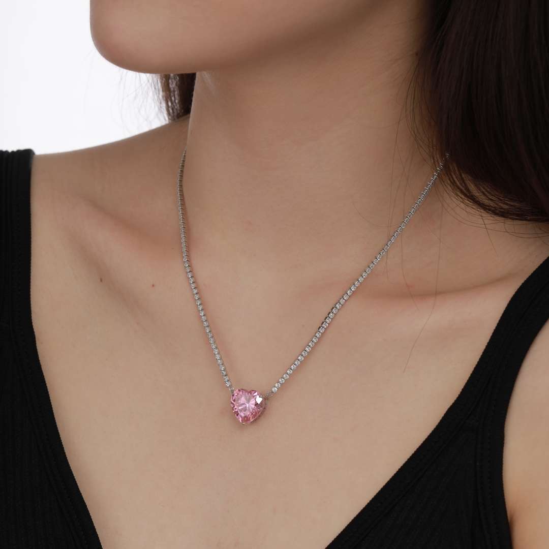 [Love's Uplift]8.0 Carat Versatile Colorful Sweet Heart-Shaped Tennis Necklace