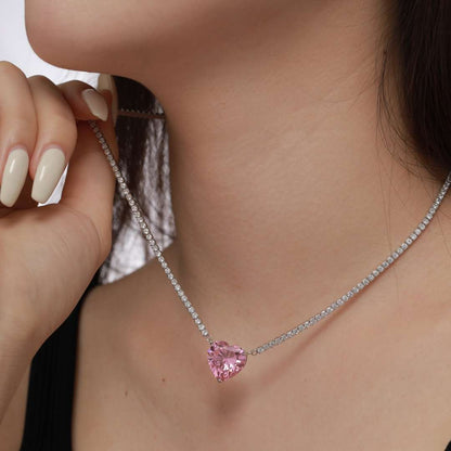 [Love's Uplift]8.0 Carat Versatile Colorful Sweet Heart-Shaped Tennis Necklace