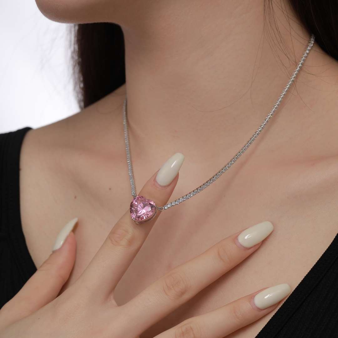 [Love's Uplift]8.0 Carat Versatile Colorful Sweet Heart-Shaped Tennis Necklace