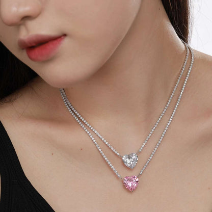 [Love's Uplift]8.0 Carat Versatile Colorful Sweet Heart-Shaped Tennis Necklace
