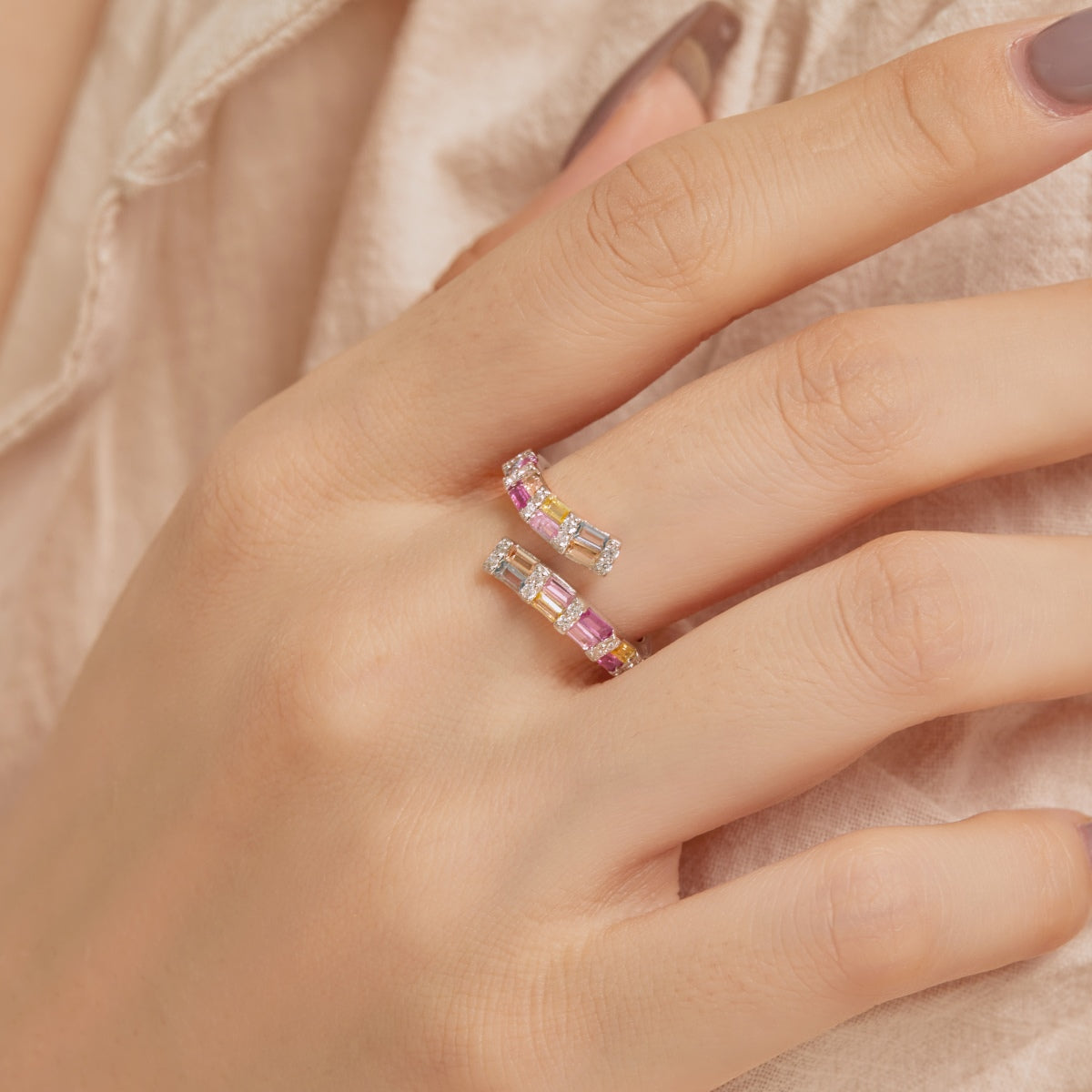 [Love's Uplift]Charming Colorful Radiant Cut Adjustable Daily Ring