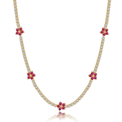 [Love's Uplift]Luxurious Colorful Flower Tennis Necklace