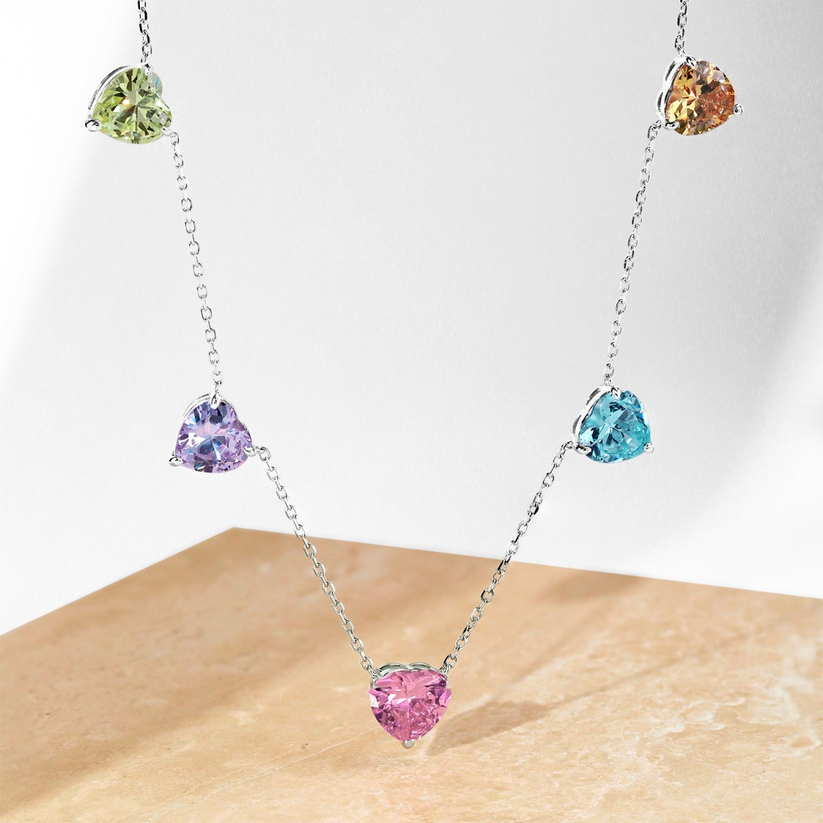 [Love's Uplift]Sparkling Colorful Heart Cut Necklace