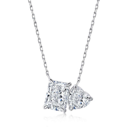 [Love's Uplift]Dazzling Square & Heart Shape Necklace
