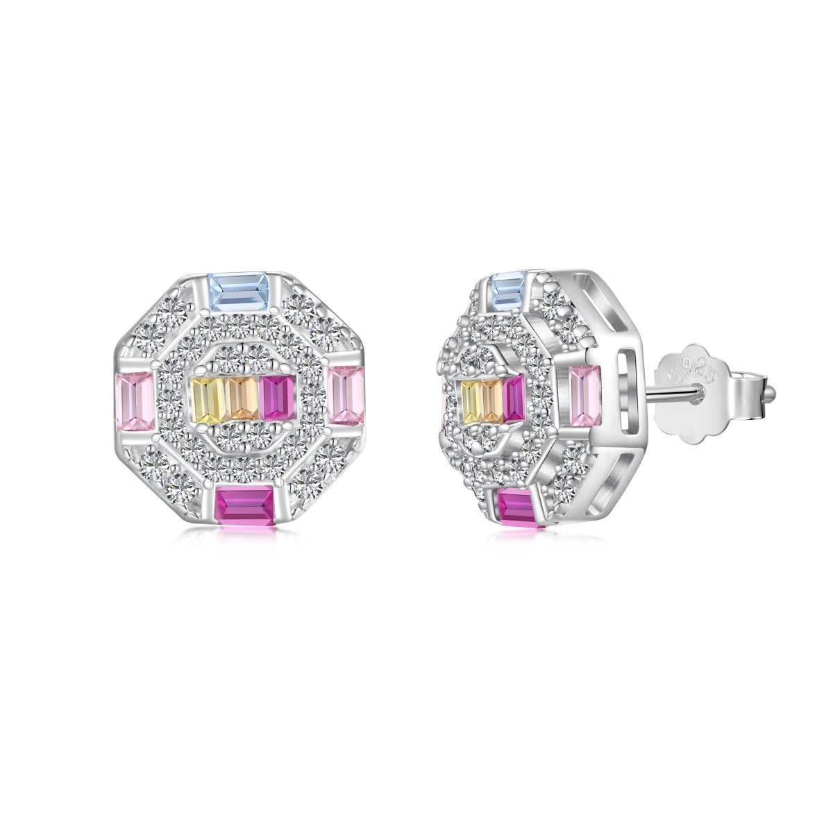 [Love's Uplift]Ornate Colorful Octagon Shape Daily Earrings
