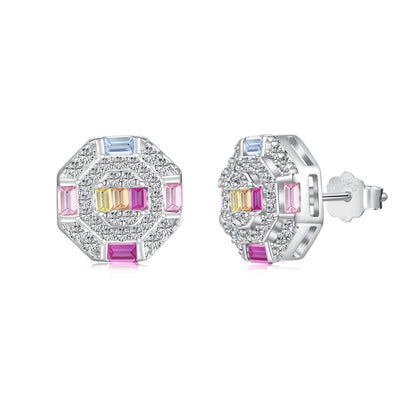 [Love's Uplift]Ornate Colorful Octagon Shape Daily Earrings