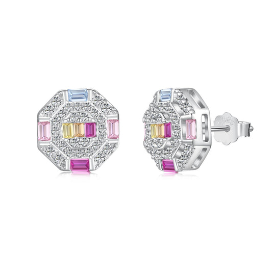 [Love's Uplift]Ornate Colorful Octagon Shape Daily Earrings