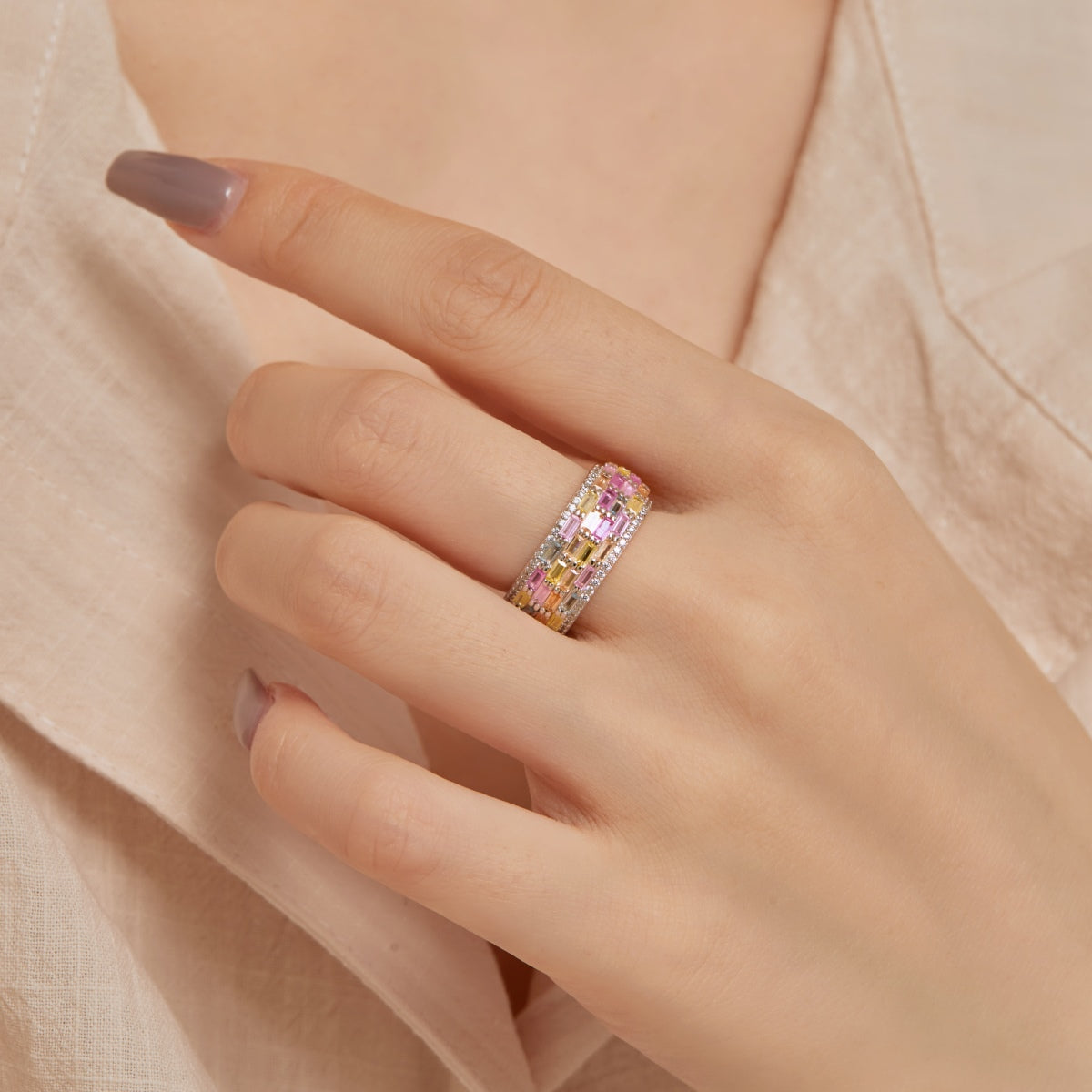 [Love's Uplift]Radiant Colorful Radiant Cut Daily Ring