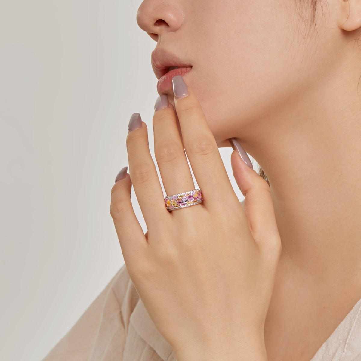 [Love's Uplift]Radiant Colorful Radiant Cut Daily Ring