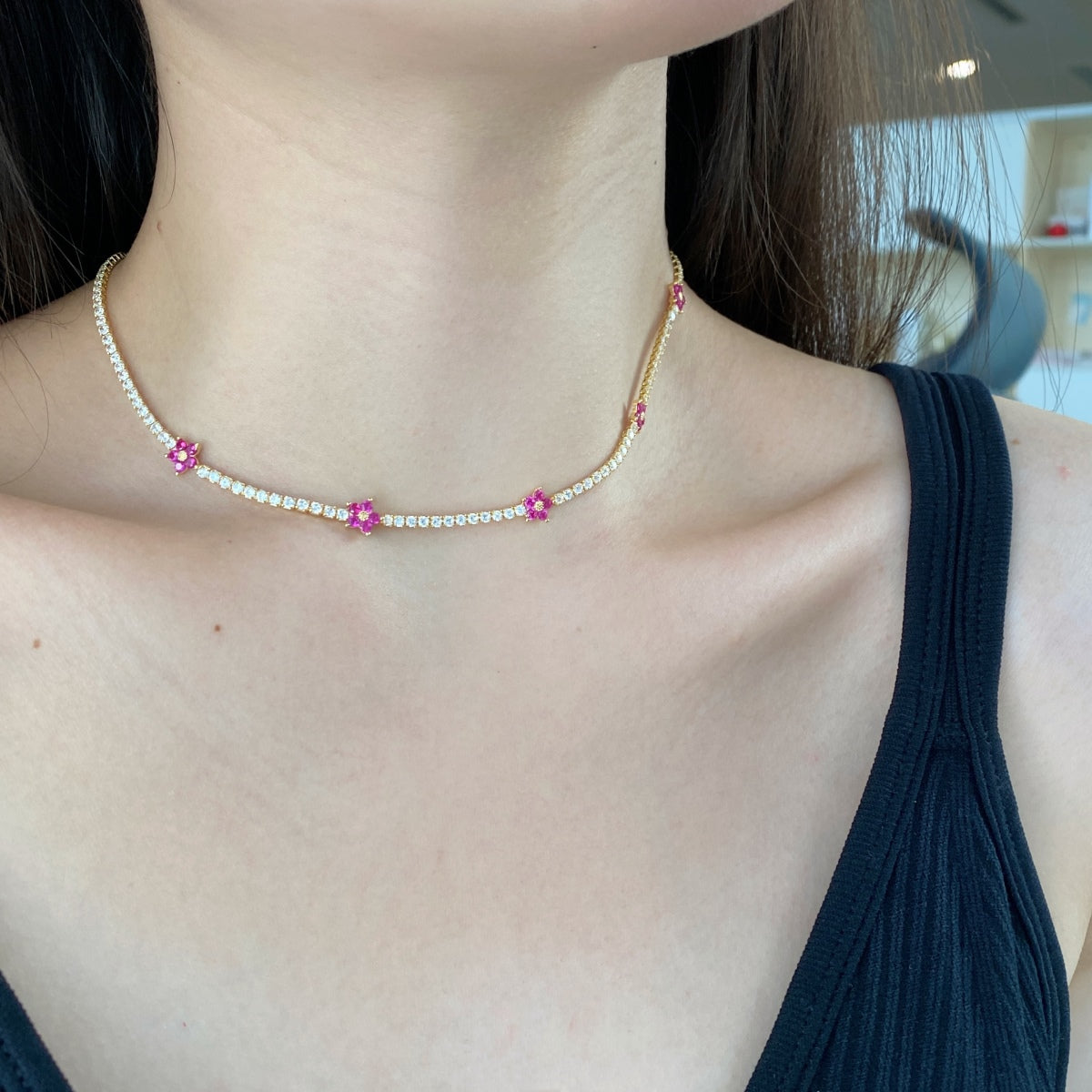 [Love's Uplift]Luxurious Colorful Flower Tennis Necklace