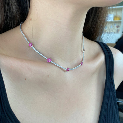 [Love's Uplift]Luxurious Colorful Flower Tennis Necklace
