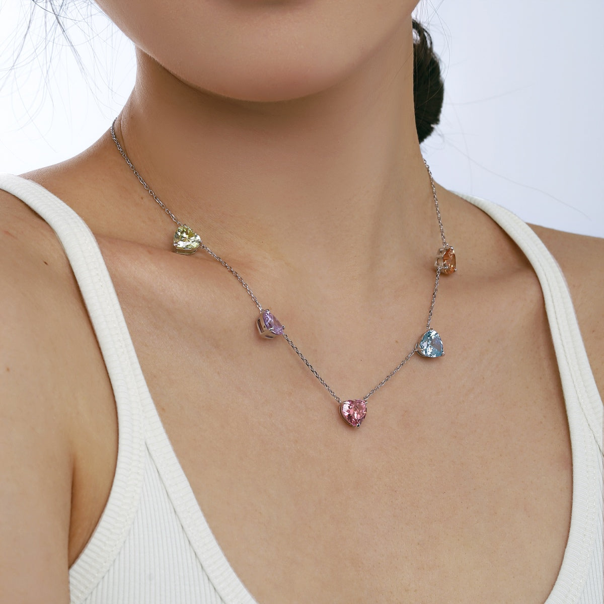 [Love's Uplift]Sparkling Colorful Heart Cut Necklace