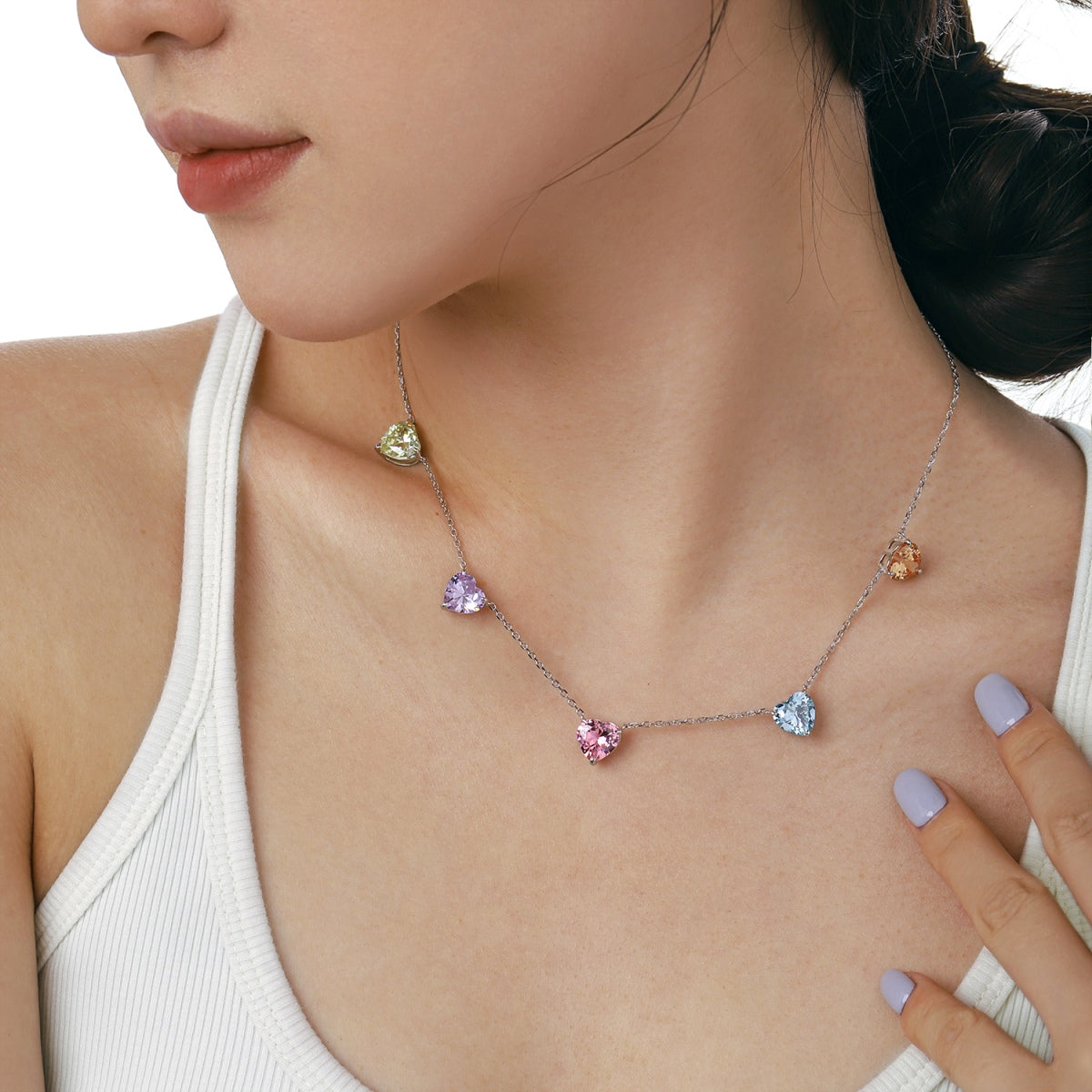 [Love's Uplift]Sparkling Colorful Heart Cut Necklace