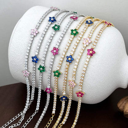 [Love's Uplift]Sparkling Flower Shape Tennis Bracelet