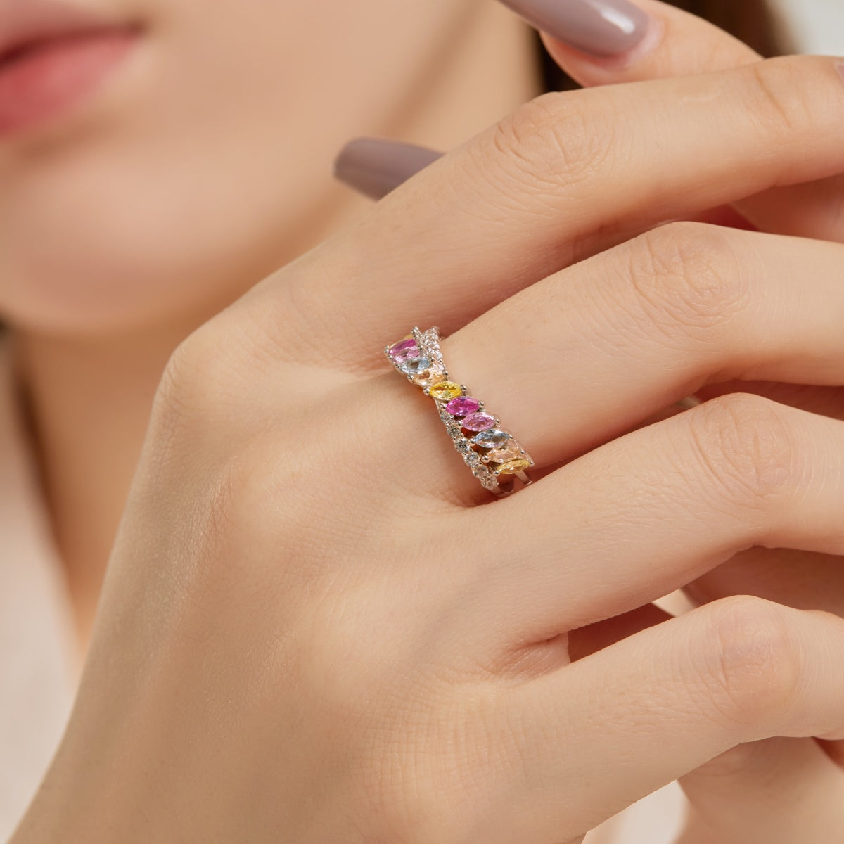 [Love's Uplift]Unique Colorful Marquise Cut Daily Ring