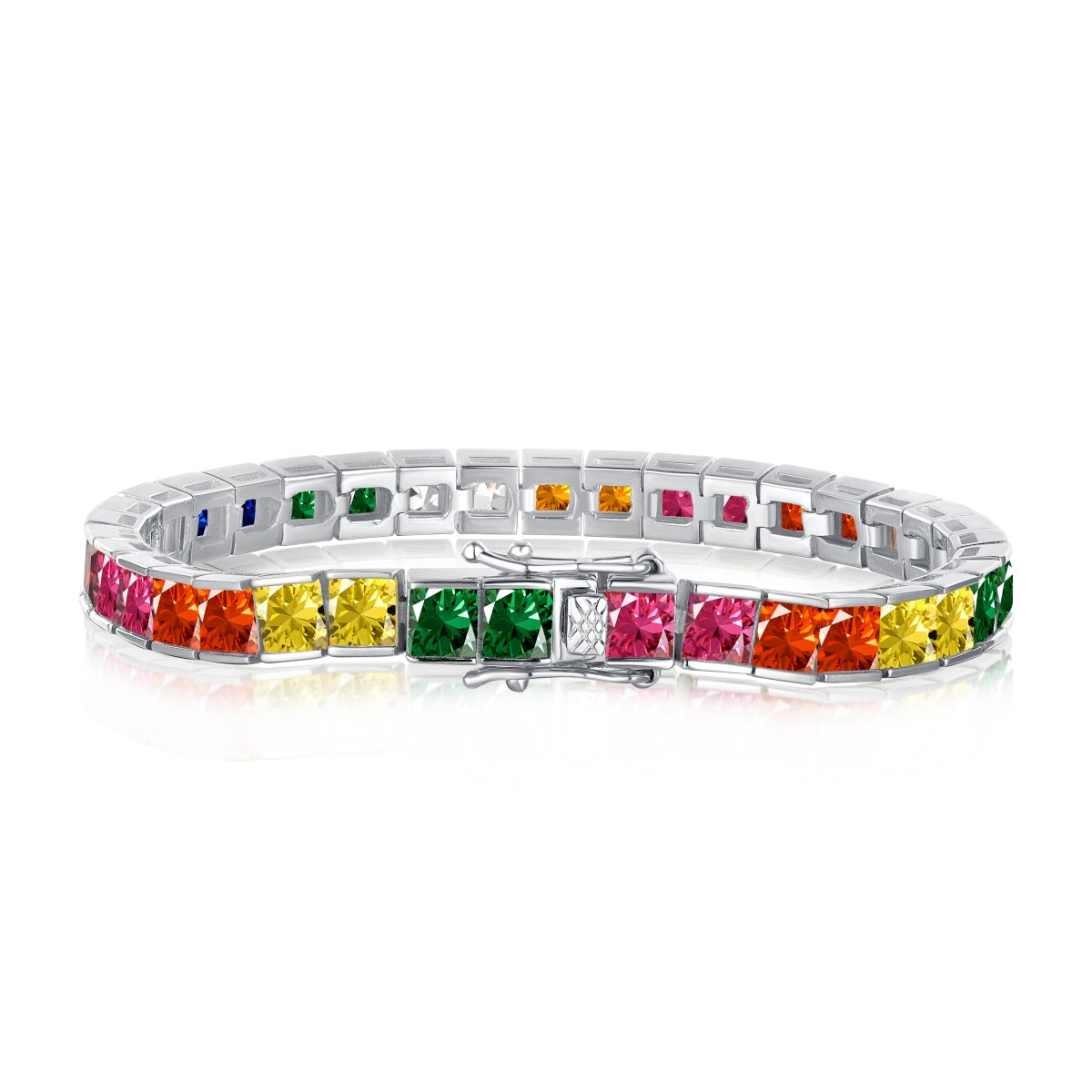 [Love's Uplift]Radiant Colorful Princess Cut Tennis Bracelet