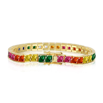 [Love's Uplift]Radiant Colorful Princess Cut Tennis Bracelet