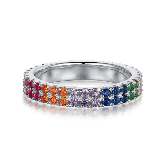 [Love's Uplift]Unique Colorful Round Cut Tennis Ring