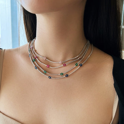 [Love's Uplift]Luxurious Colorful Flower Tennis Necklace