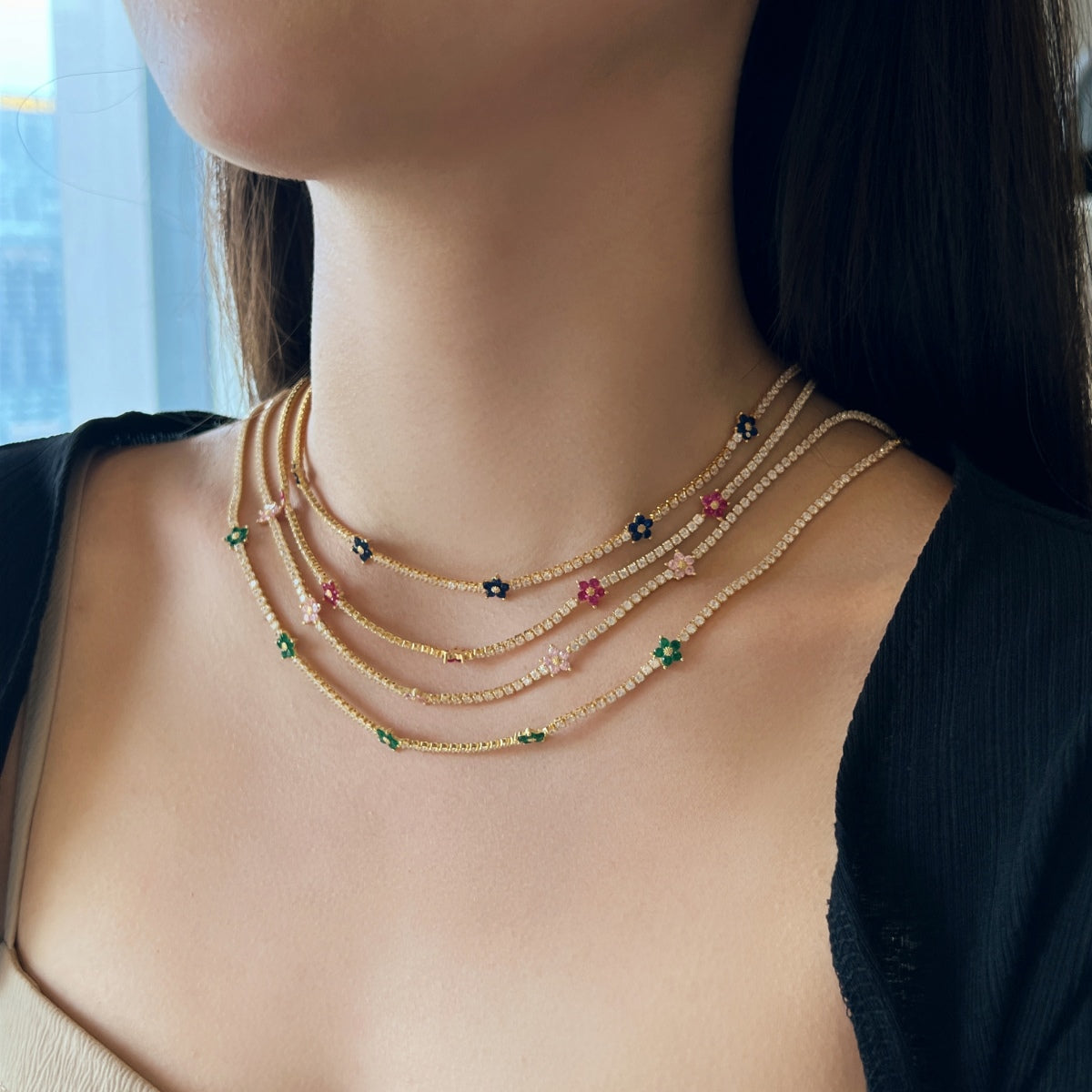 [Love's Uplift]Luxurious Colorful Flower Tennis Necklace