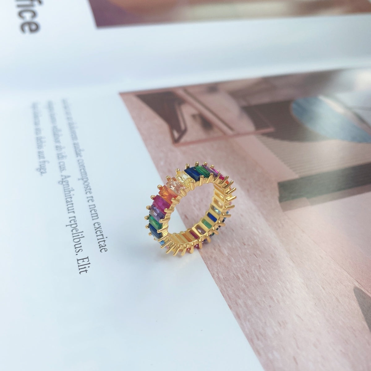 [Love's Uplift]Unique Colorful Radiant Cut RIng