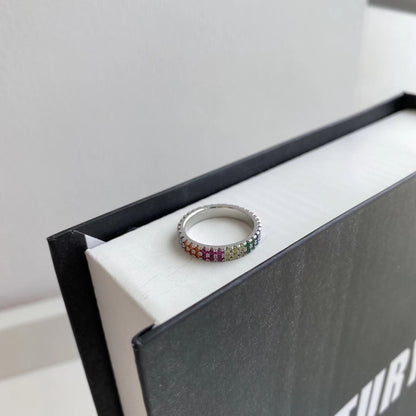 [Love's Uplift]Unique Colorful Round Cut Tennis Ring