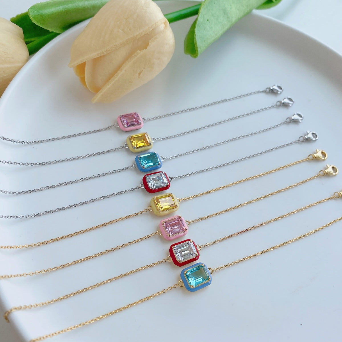 [Love's Uplift]2.0 Carat Sparkling Colorful Emerald Cut Daily Bracelet
