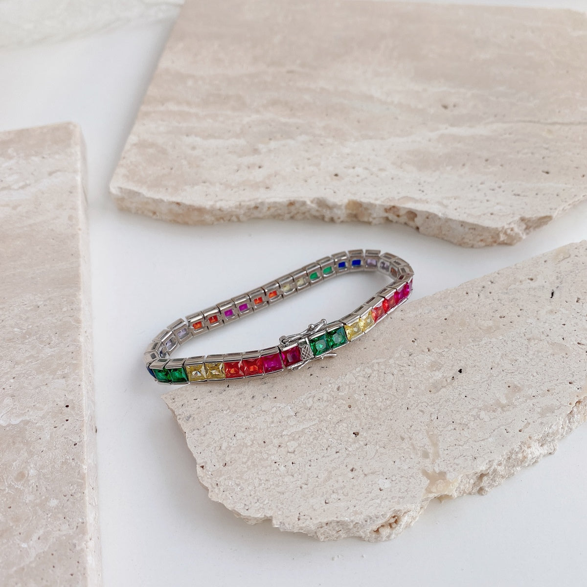 [Love's Uplift]Radiant Colorful Princess Cut Tennis Bracelet