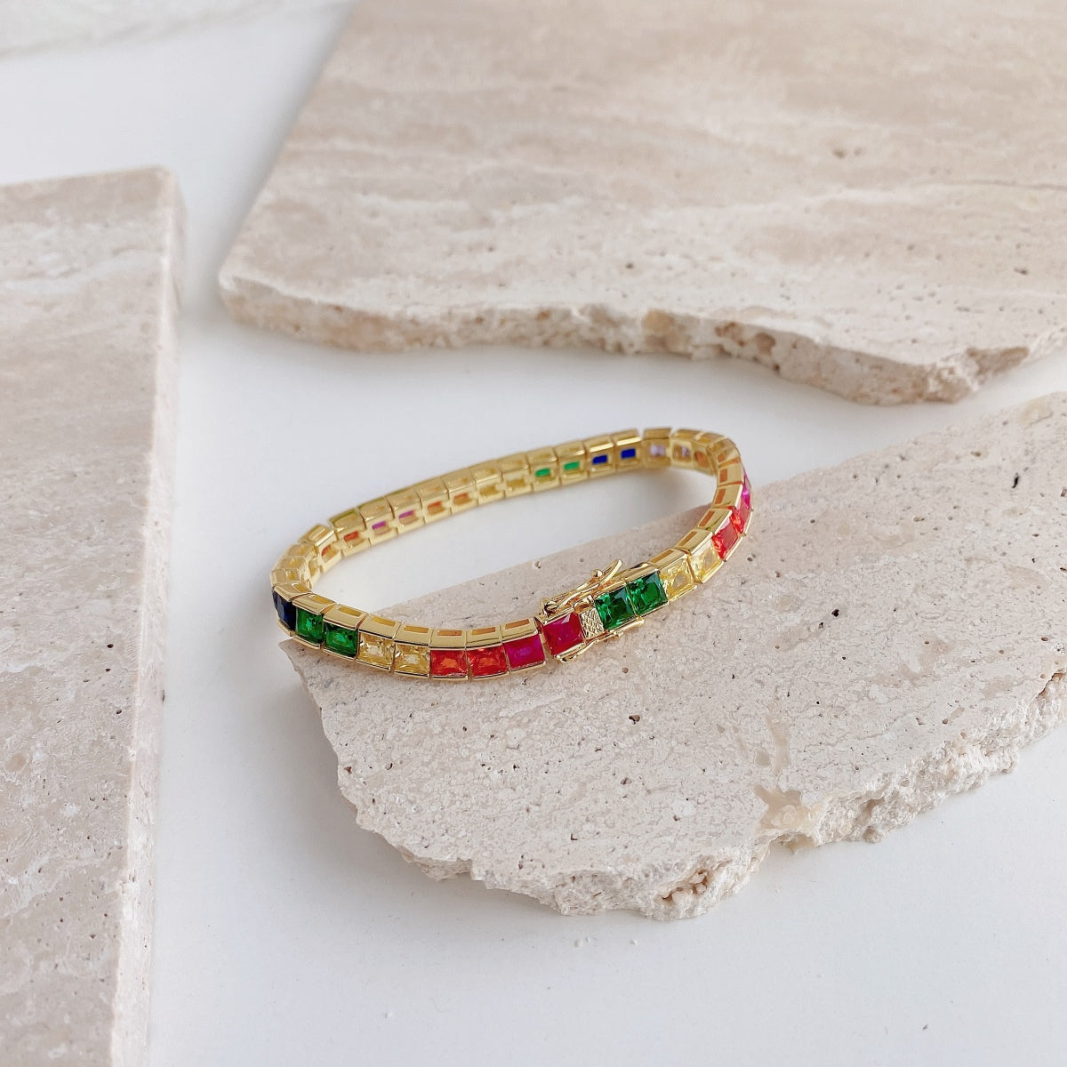 [Love's Uplift]Radiant Colorful Princess Cut Tennis Bracelet