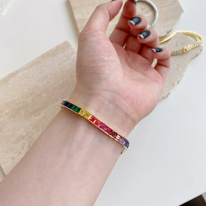 [Love's Uplift]Radiant Colorful Princess Cut Tennis Bracelet