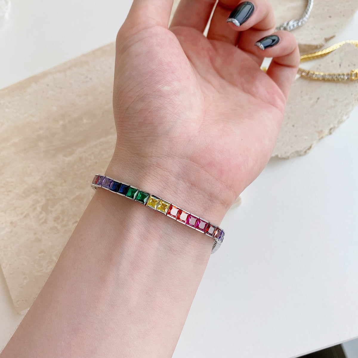 [Love's Uplift]Radiant Colorful Princess Cut Tennis Bracelet