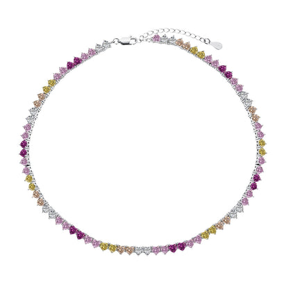 [Love's Uplift]Sparkling Colorful Full Heart Tennis Necklace