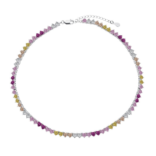 [Love's Uplift]Sparkling Colorful Full Heart Tennis Necklace