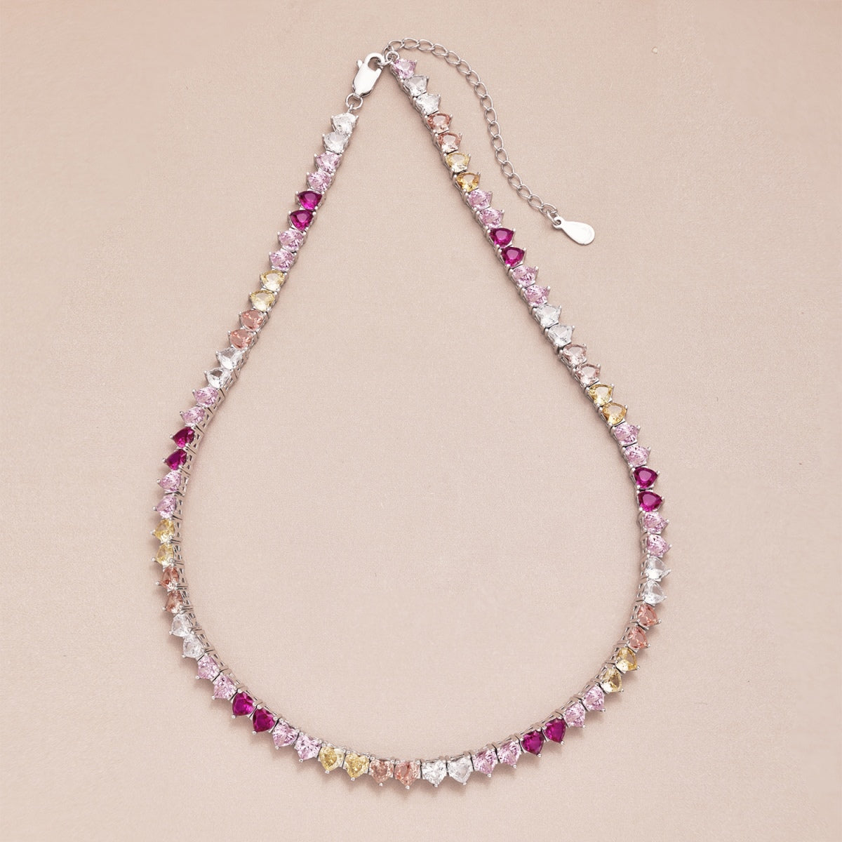 [Love's Uplift]Sparkling Colorful Full Heart Tennis Necklace