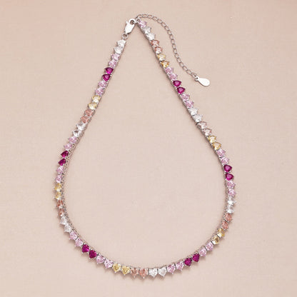 [Love's Uplift]Sparkling Colorful Full Heart Tennis Necklace